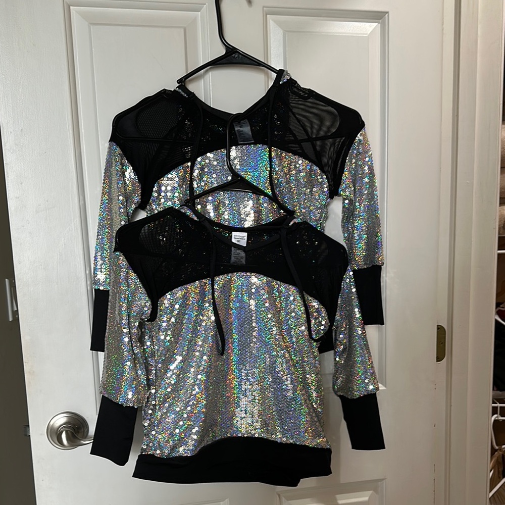 Silver Sequin Hooded Sweatshirt and Black Leggings Bundle